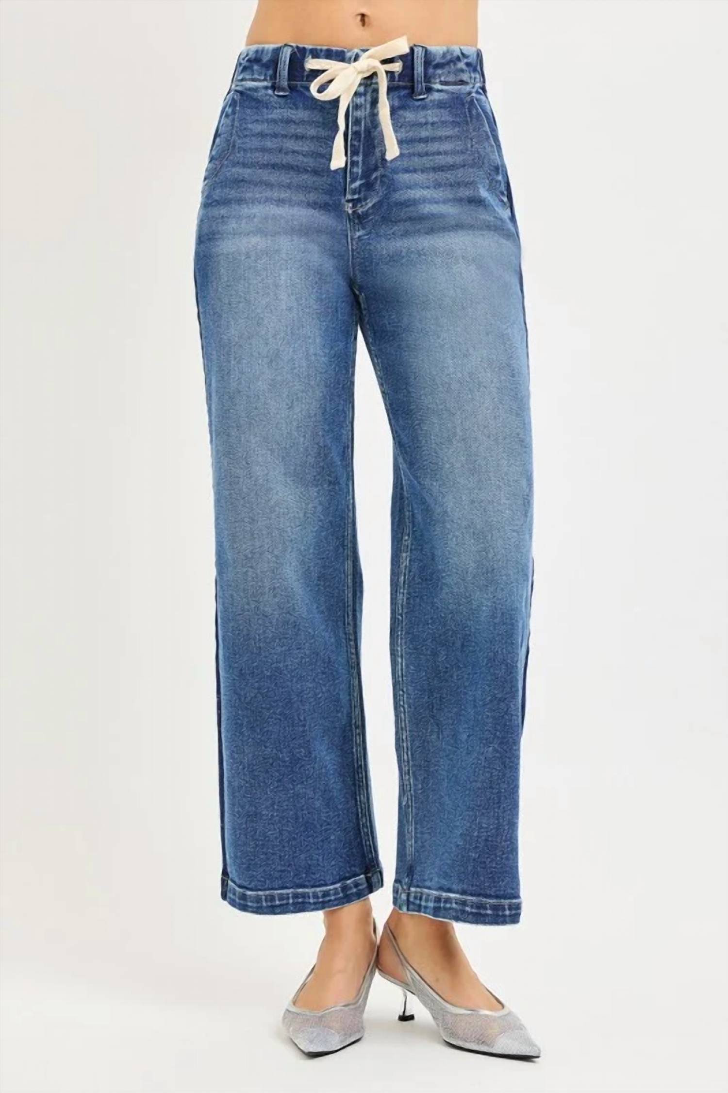 New Risen Remy Side Stripe Elastic Cropped Jeans In Blue